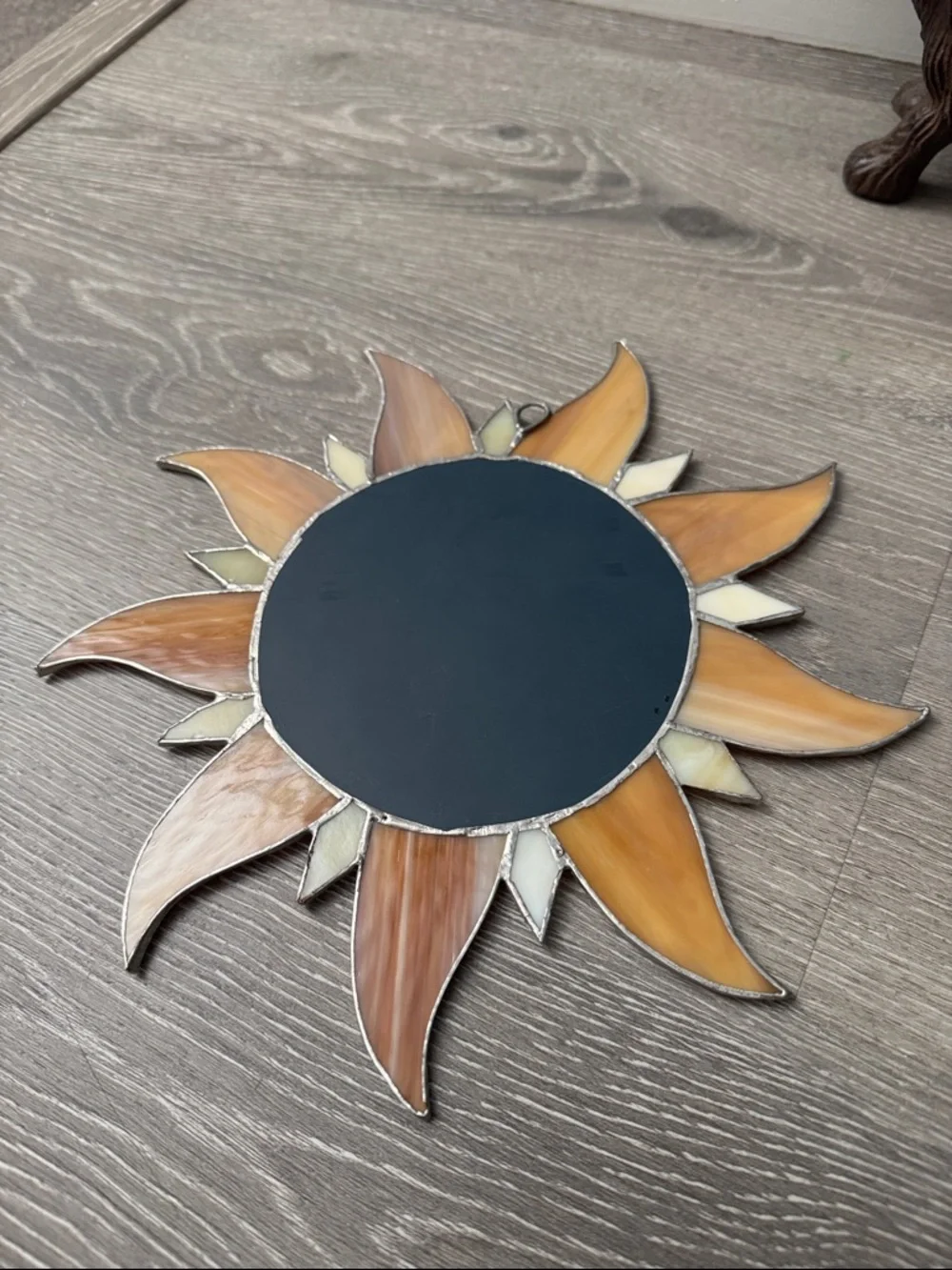 Sunburst Stained Glass Wall Mirror - Cream & Tan 10x10”☀️